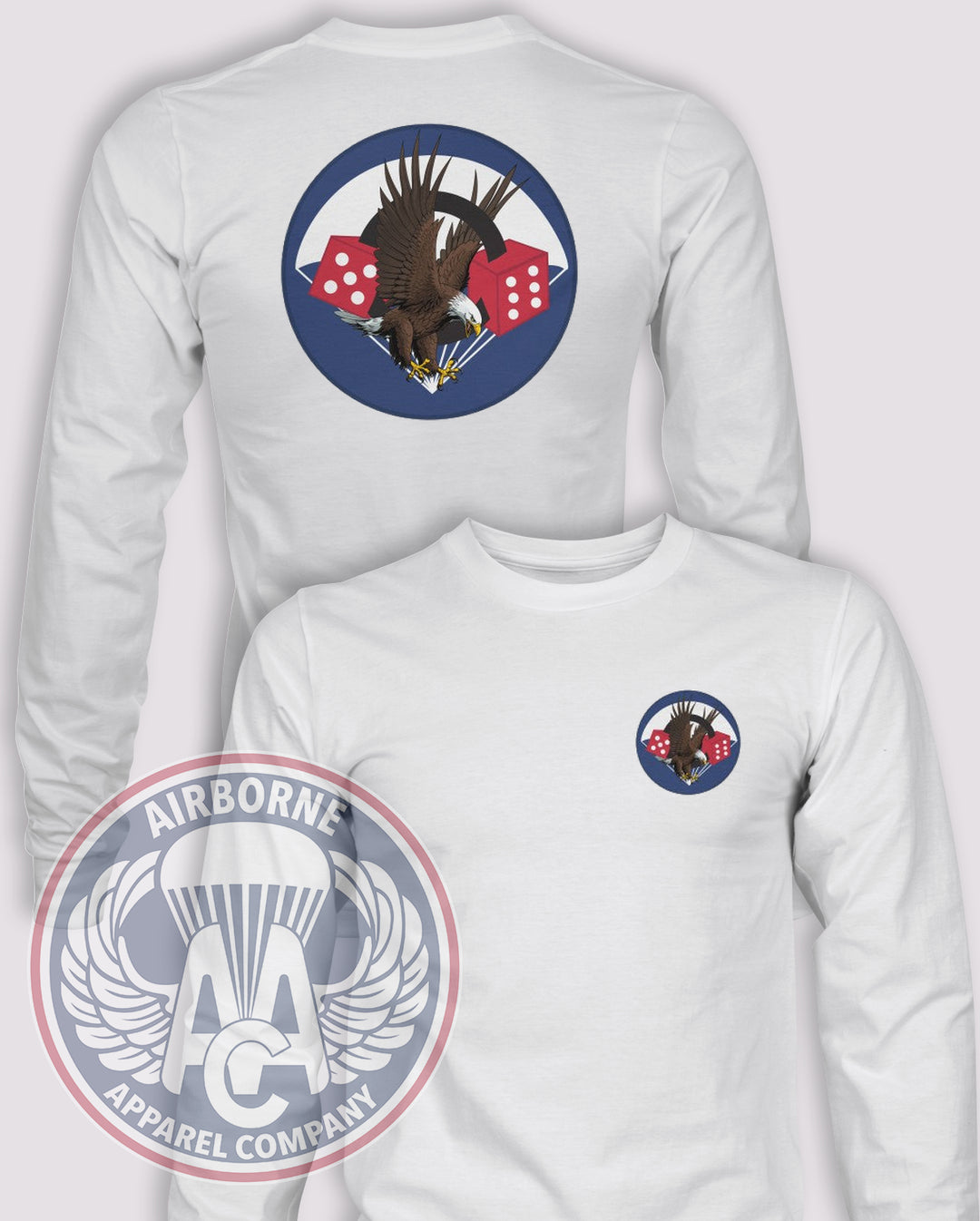 506th Infantry Regiment Para-dice Long-Sleeve T-Shirt, White, front and back views