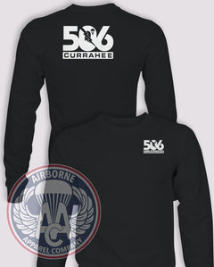 506th Infantry Regiment Subtle Valor Long-Sleeve T-Shirt, Black, front and back views