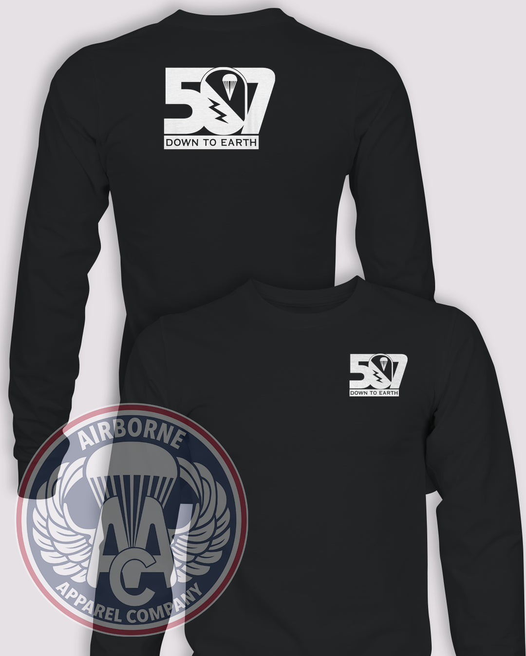 507th Infantry Regiment Subtle Valor Ver. 1 Long-Sleeve T-Shirt, Black, front and back views
