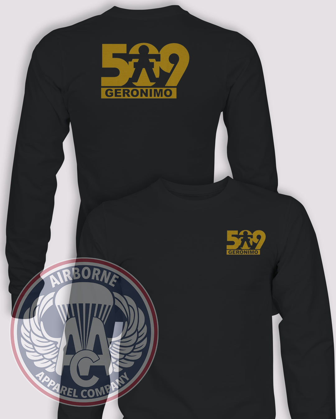 509th Infantry Regiment Subtle Valor Long-Sleeve T-Shirt, Black, front and back views