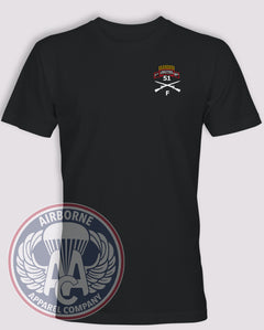 F Company 51st Infantry LRS T-Shirt, black, front with left-chest design