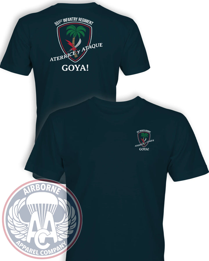 551st Infantry Regiment GOYA T-shirt in Navy Blue, AAC original pocket-patch-inspired chest and back design