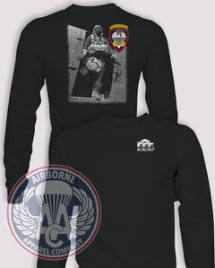 555th PIB Smoke Jumper Long-Sleeve T-Shirt, Black, front and back views