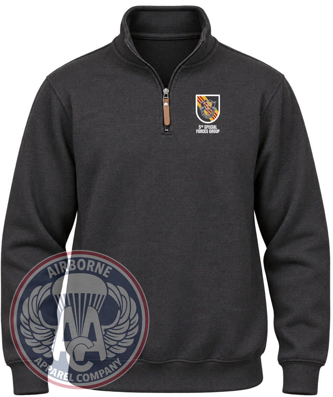 5th Special Forces Group Striped Flash Quarter-Zip Pullover in Black Heather