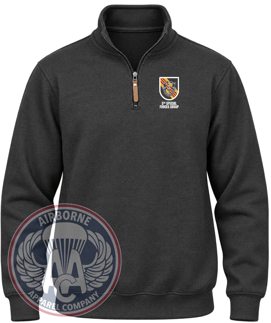 5th Special Forces Group Striped Flash Quarter-Zip Pullover in Black Heather