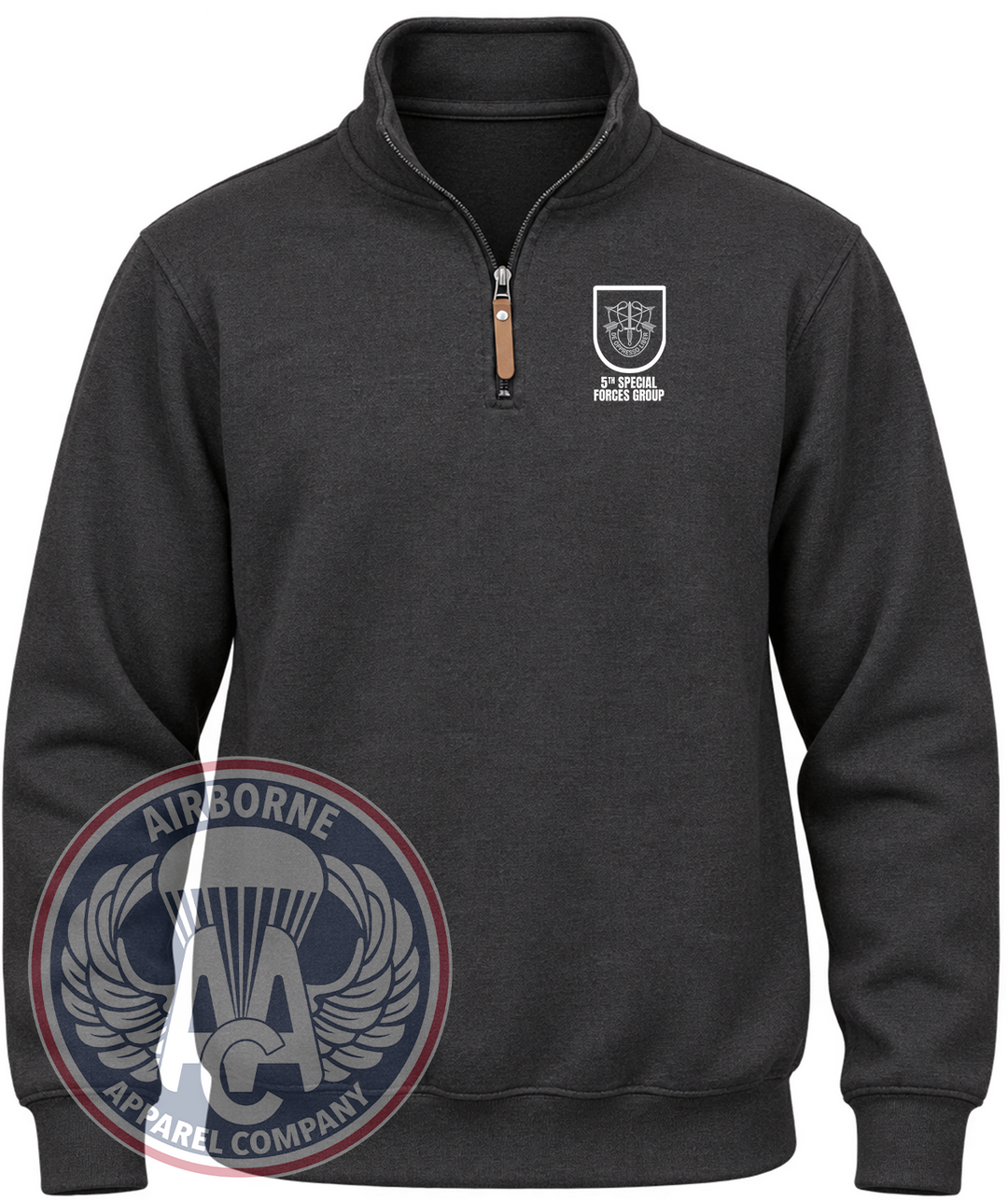 5th Special Forces Group Black Flash Quarter-Zip Pullover in Black Heather