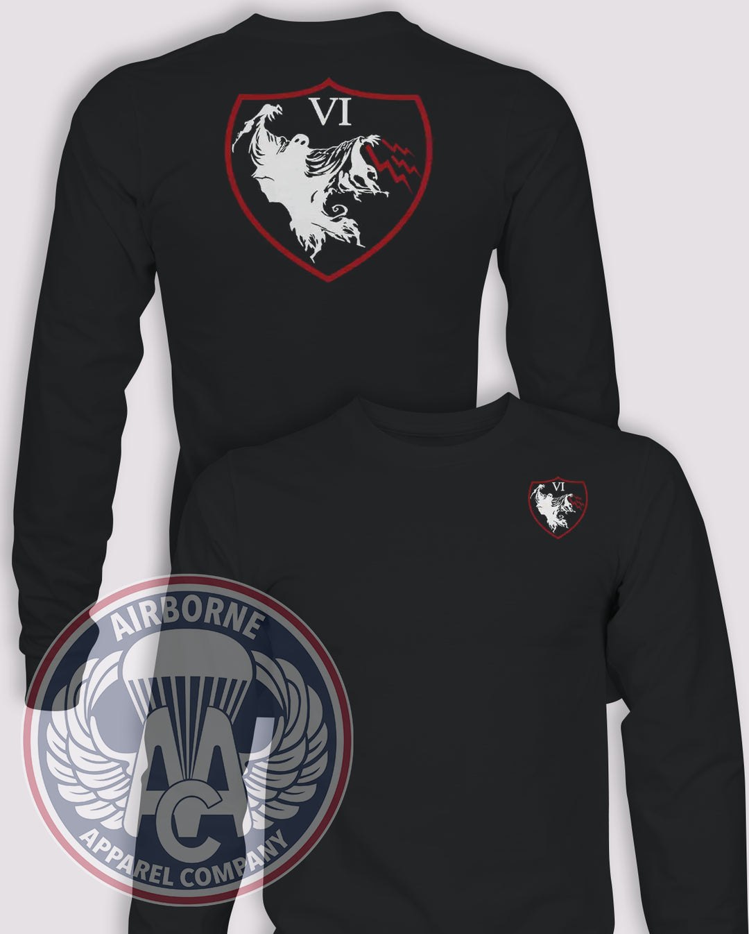 6th Psychological Operations Battalion (Airborne) Long-Sleeve T-Shirt, Black, front and back views