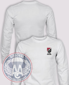 6th Special Forces Group Flash Long Sleeve T-shirt – White – 6SFG-001A; front print, blank back and sleeves