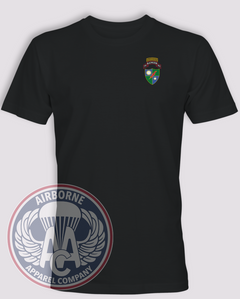 75th Ranger Regiment Regiment, Ranger tab, scroll and crest, Black cotton T-shirt