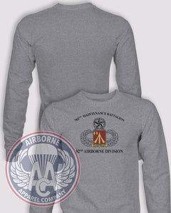 782nd MSB Reproduction Long-Sleeve T-Shirt, Heather Grey, front graphic and blank back; unprinted sleeves