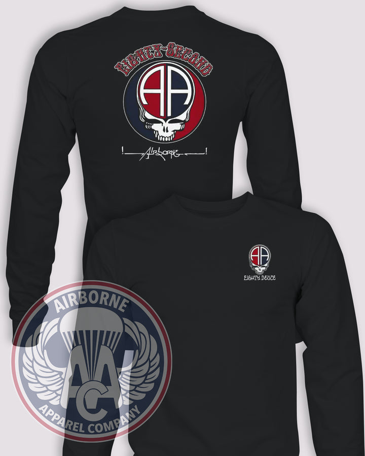 Dead All the Way, 82nd Airborne Division Long-Sleeve T-Shirt, Black, front and back views