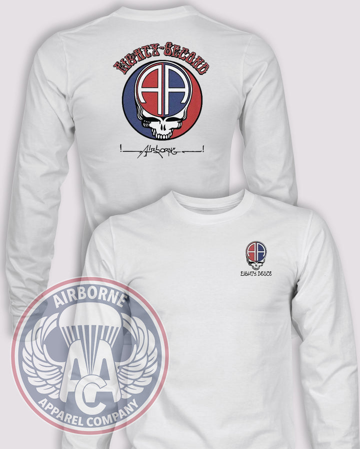 Dead All the Way, 82nd Airborne Division Long-Sleeve T-Shirt, White, front and back views