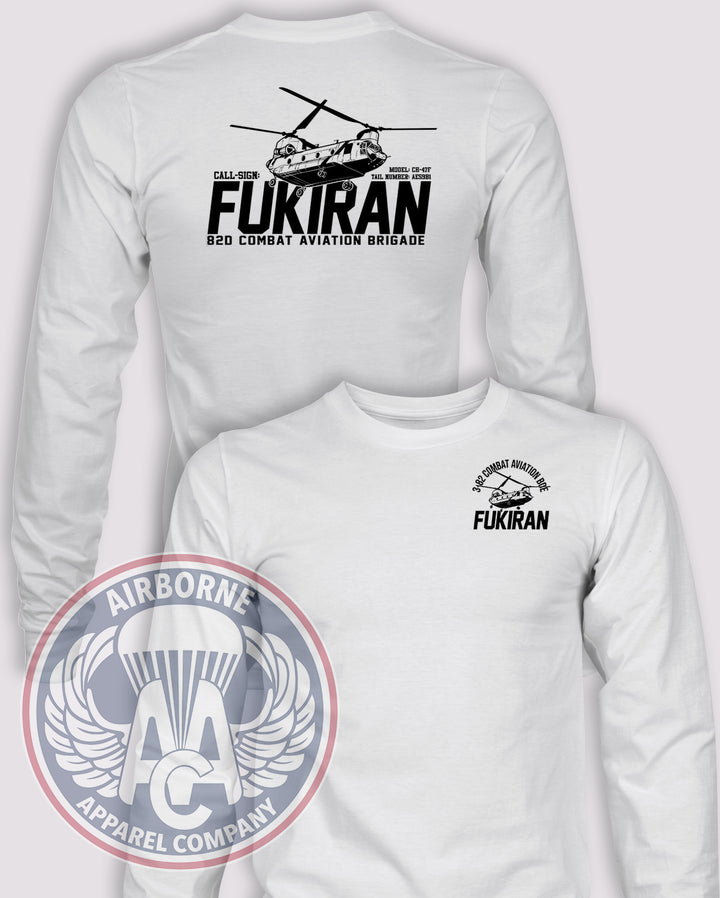 FUKIRAN CH-47 Long-Sleeve T-Shirt, White, front and back views