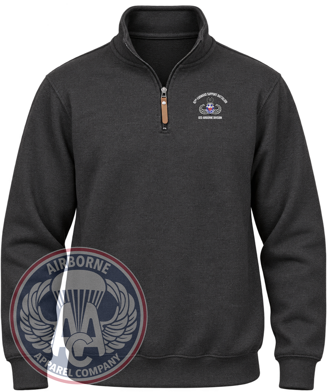 82nd Forward Support Battalion Quarter-Zip Pullover in Black Heather