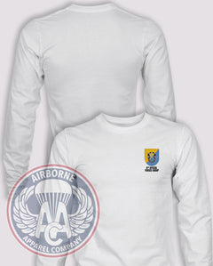 8th Special Forces Group Flash Long Sleeve T-shirt – White – 8SFG-001A; front print, blank back and sleeves
