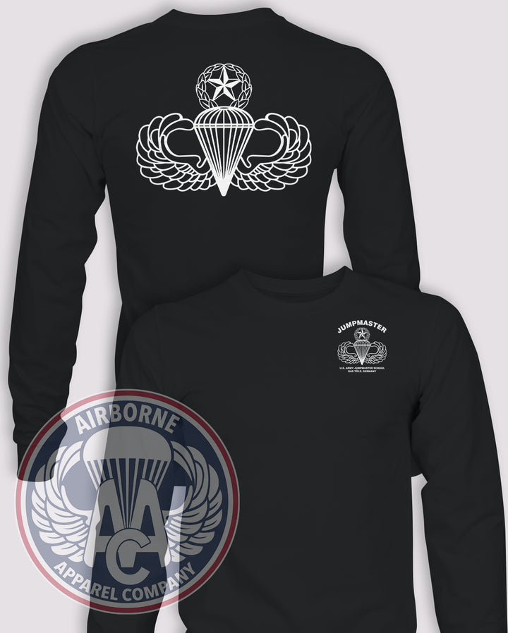 Jumpmaster School Long-Sleeve T-Shirt, Black, Bad Tölz, Germany, front and back views