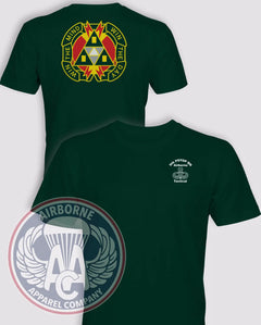 9th PSYOP Battalion Tactical PT Shirt reproduction in Forest Green, front and back views