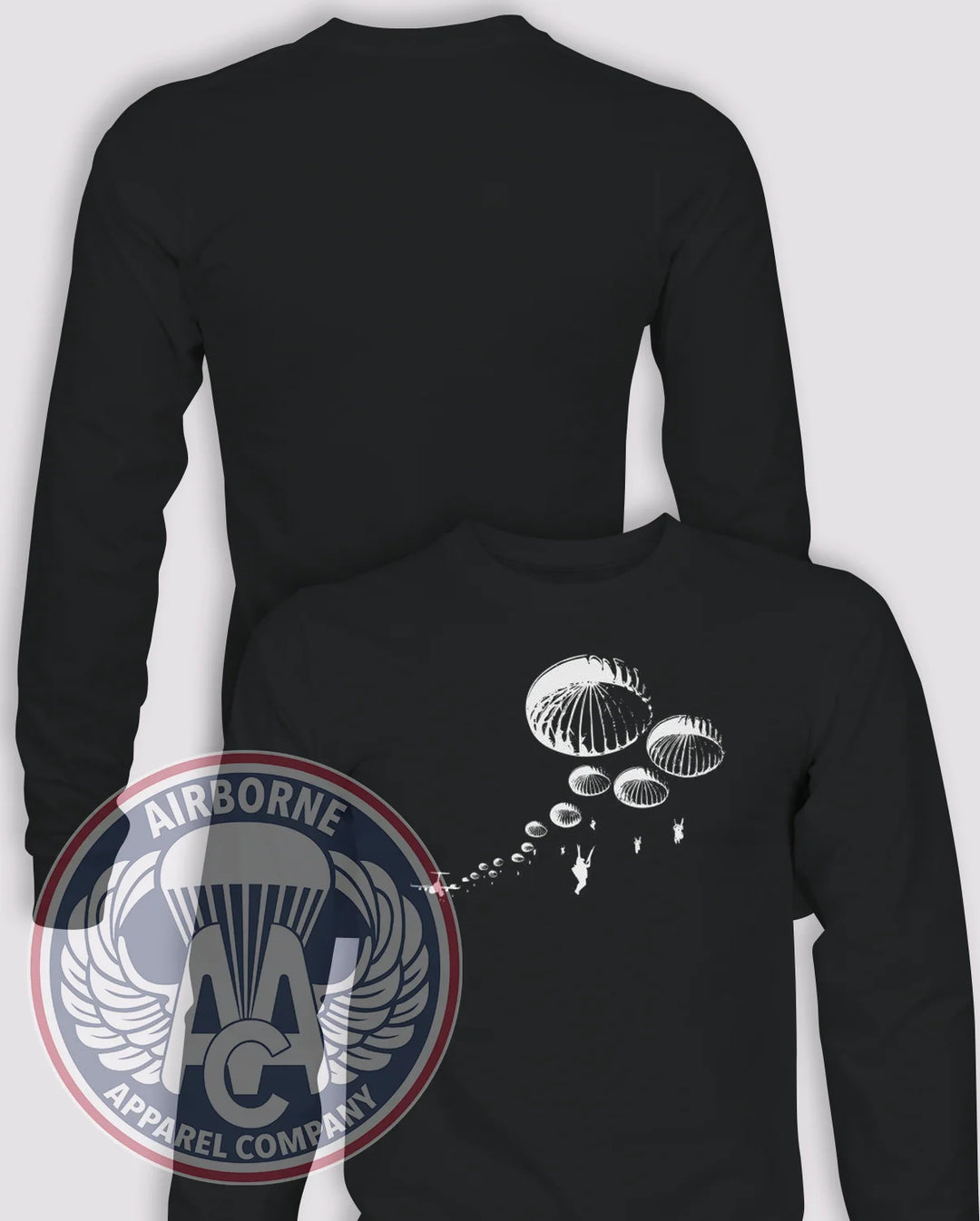 Mass-Tac Long-Sleeve T-Shirt, Black, front graphic and blank back; unprinted sleeves
