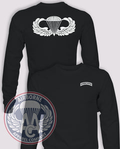 Classic Basic Airborne Wings Long-Sleeve T-Shirt, Black, front and back views