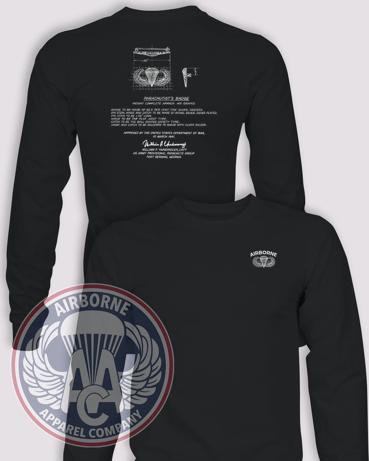 Yarborough Parachutist Badge Long-Sleeve T-Shirt, Black, front and back views