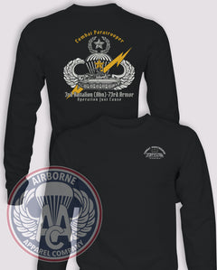 3-73 Armor Operation Just Cause Combat Paratrooper Long-Sleeve T-Shirt, Black, front and back views