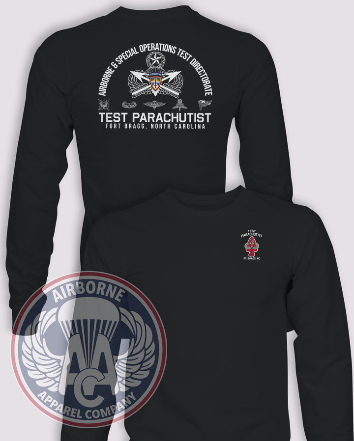 Test Parachutist ABNSOTD Long-Sleeve T-Shirt, Black, front and back views
