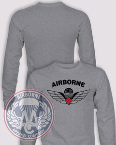 Canadian Airborne Long Sleeve T-shirt – Heather Grey – CANAD-001B; front print, blank back and sleeves