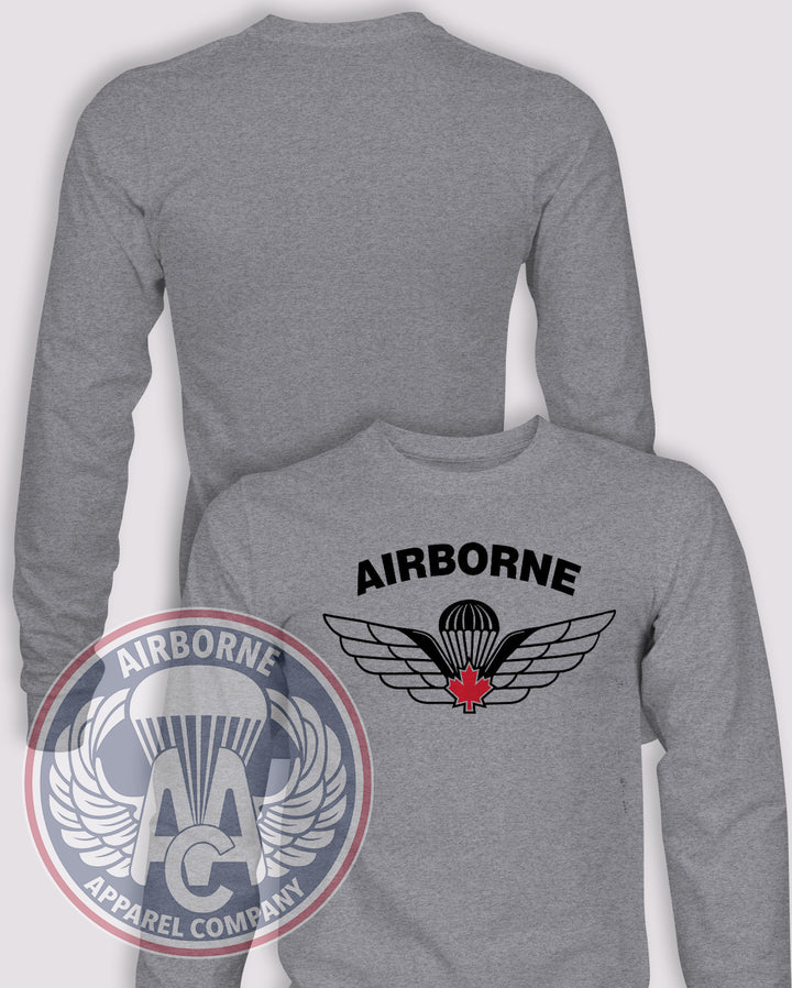 Canadian Airborne Long Sleeve T-shirt – Heather Grey – CANAD-001B; front print, blank back and sleeves