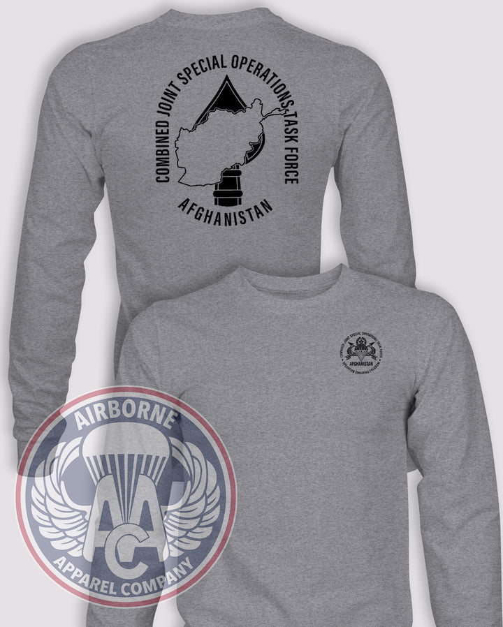 CJSOTF-Afghanistan Long-Sleeve T-Shirt, Heather Grey, front and back views