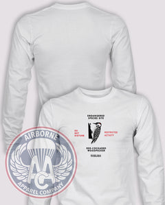 Red-cockaded Woodpecker FB REG 350-6 Training Area Long Sleeve T-shirt – White – FB350-001; front print, blank back and sleeves