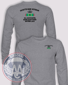 Fayette’Nam Veteran Long-Sleeve T-Shirt, Heather Grey, front and back views