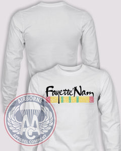 FayetteNam 2025 Long Sleeve T-shirt in White, front design with blank back and sleeves.