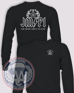 JM/PI For Those About to Jump Long-Sleeve T-Shirt, Black, front and back views