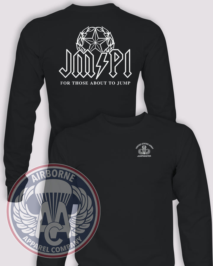 JM/PI For Those About to Jump Long-Sleeve T-Shirt, Black, front and back views