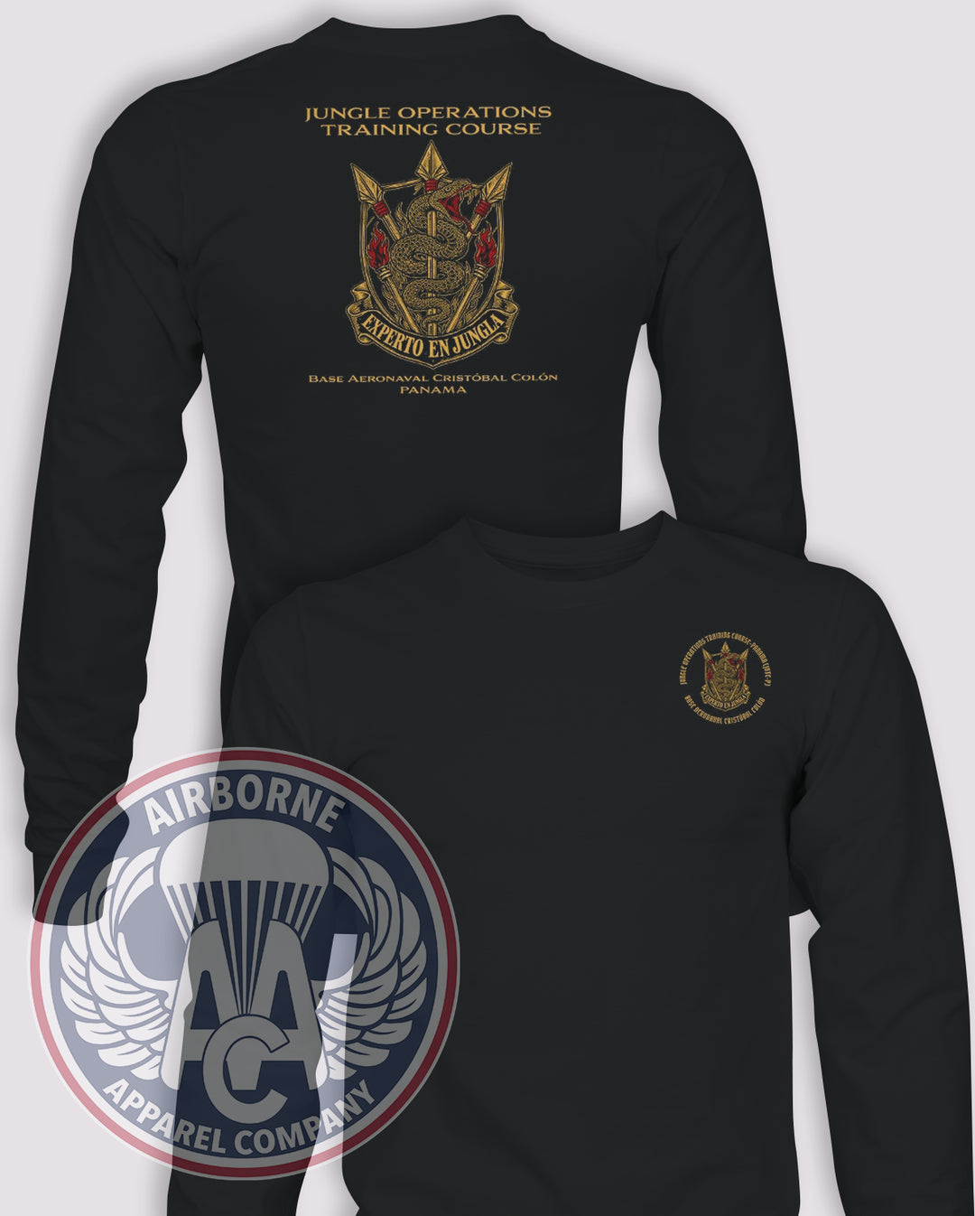 Jungle Operations Training Course - Panama (JOTC-P) Long-Sleeve T-Shirt, Black, front and back views