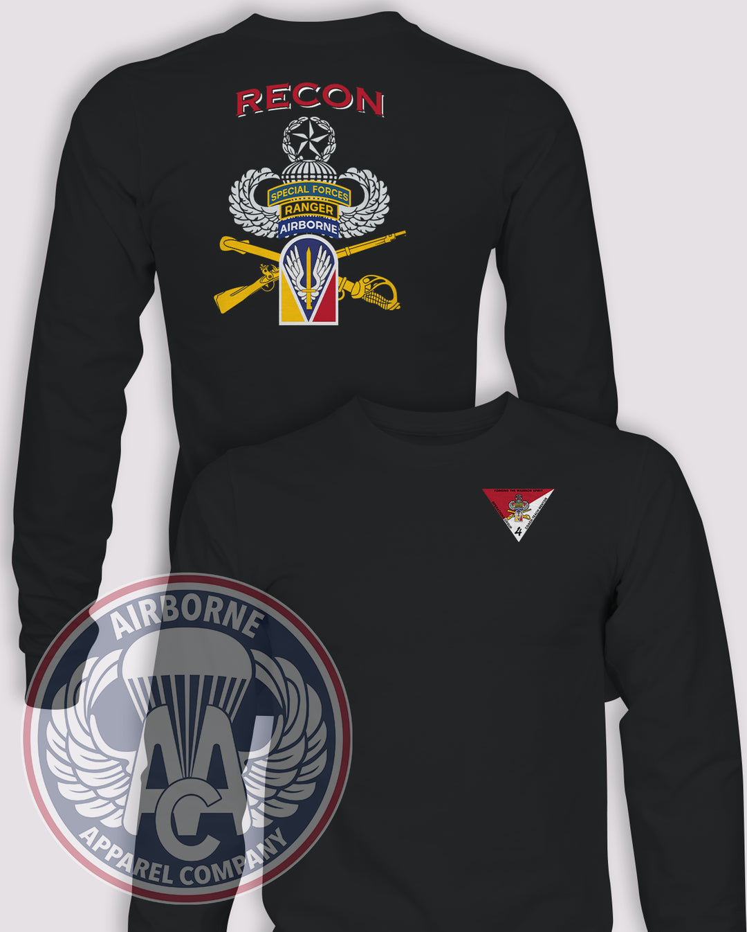 JRTC Operations Group Task Force 4 Long-Sleeve T-Shirt, Black, front and back views