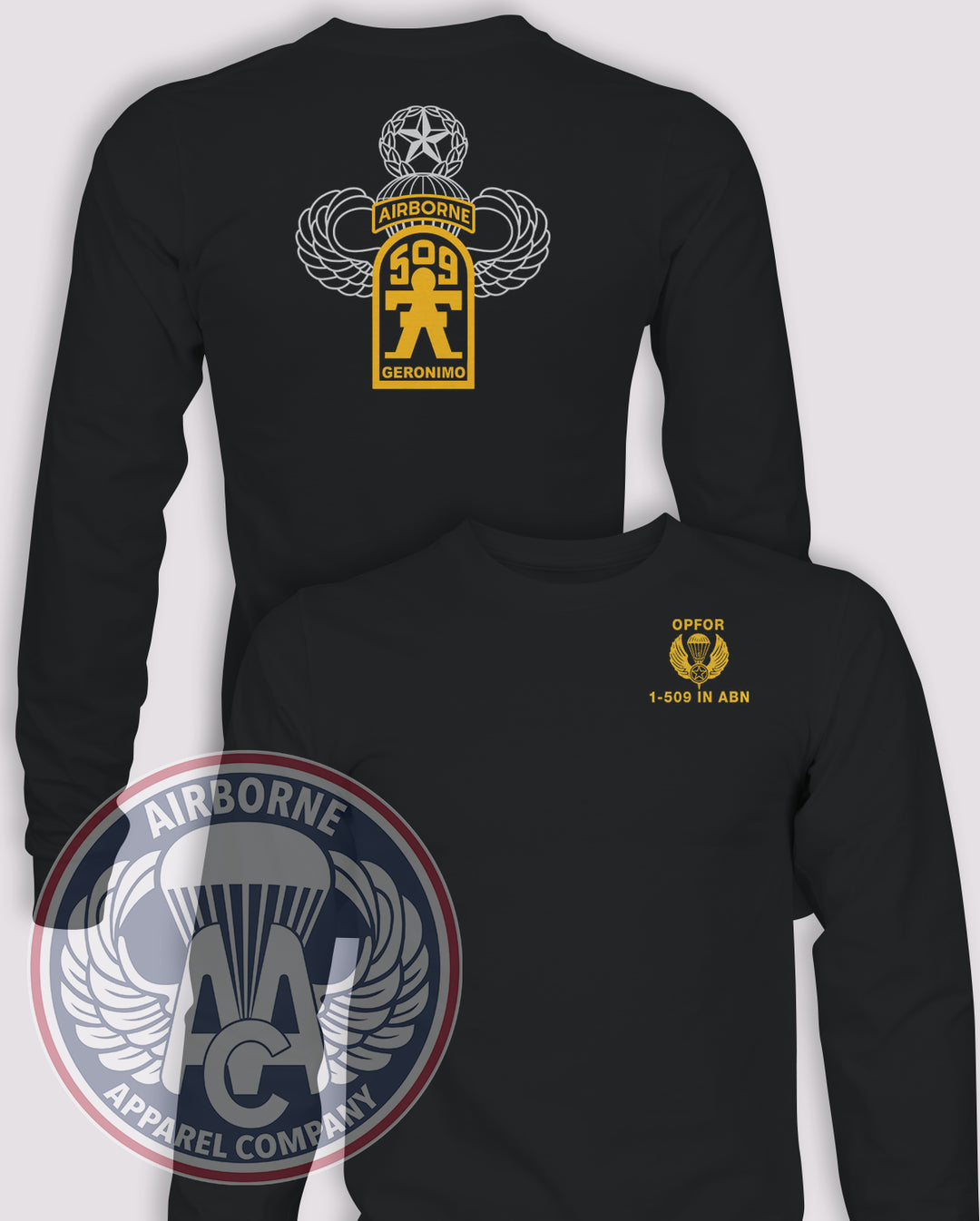 JRTC 1-509 OPFOR Replica Long-Sleeve T-Shirt, Black, front and back views