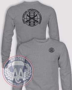 Joint Special Operations Command (JSOC) Basic Long-Sleeve T-Shirt, Heather Grey, front and back views