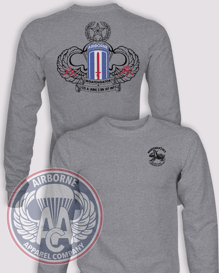 193rd Moatengators Long-Sleeve T-Shirt, Heather Grey, front and back views