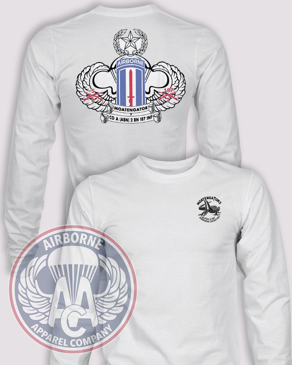 193rd Moatengators Long-Sleeve T-Shirt, White, front and back views