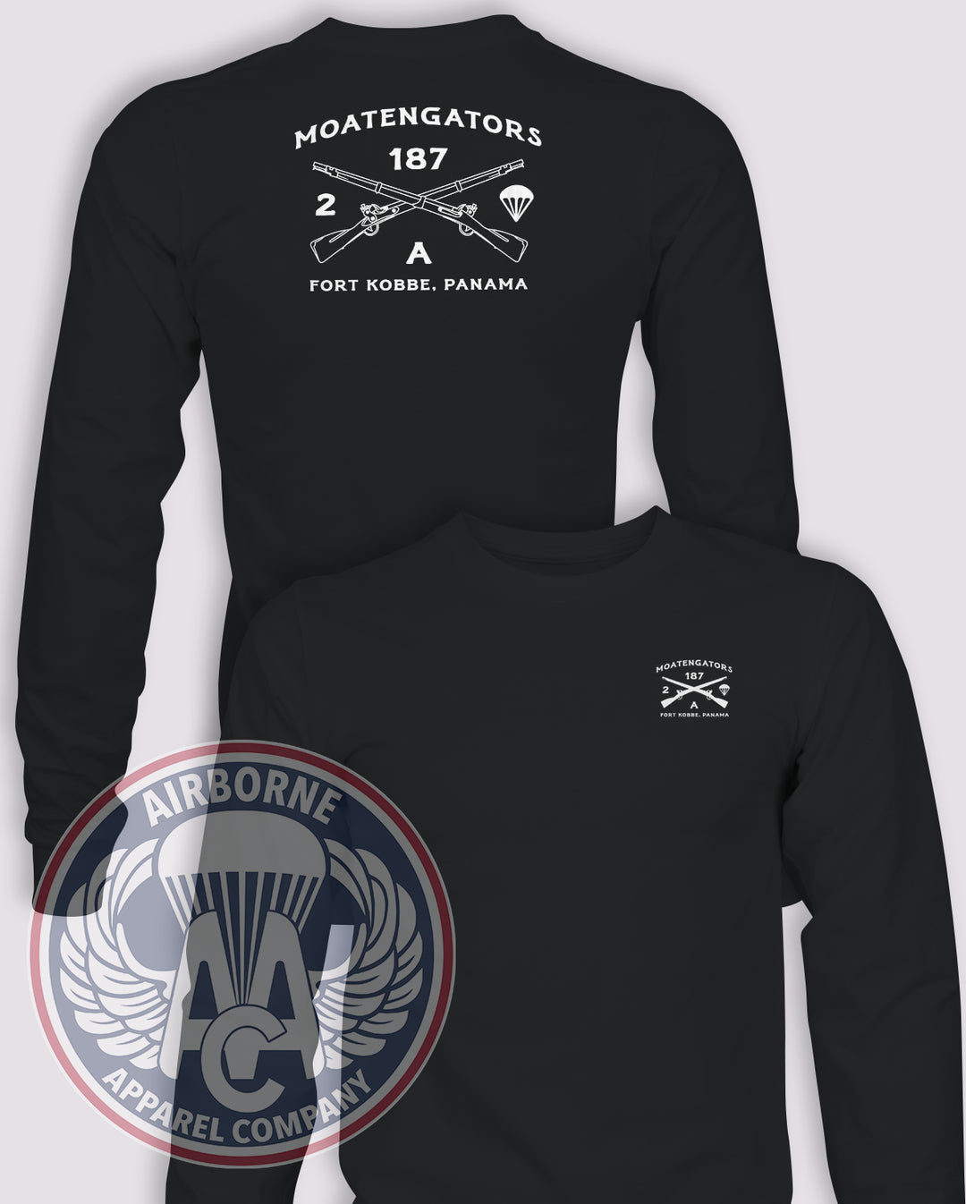 Moatengators Guidon Long-Sleeve T-Shirt, Black, front and back views