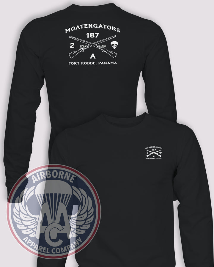 Moatengators Guidon Long-Sleeve T-Shirt, Black, front and back views