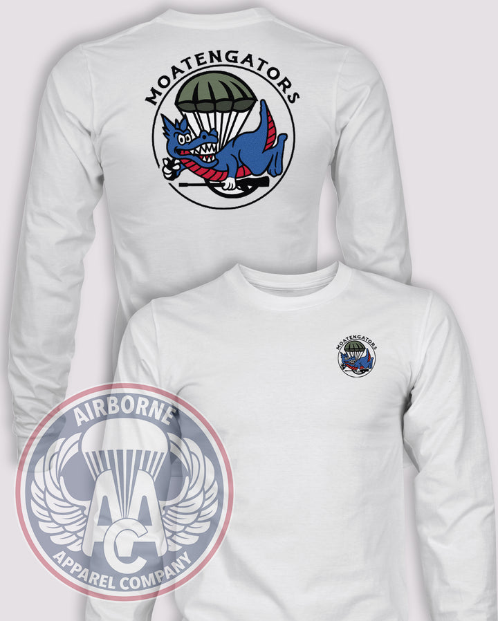 Moatengators Patch Long-Sleeve T-Shirt, White, front and back views