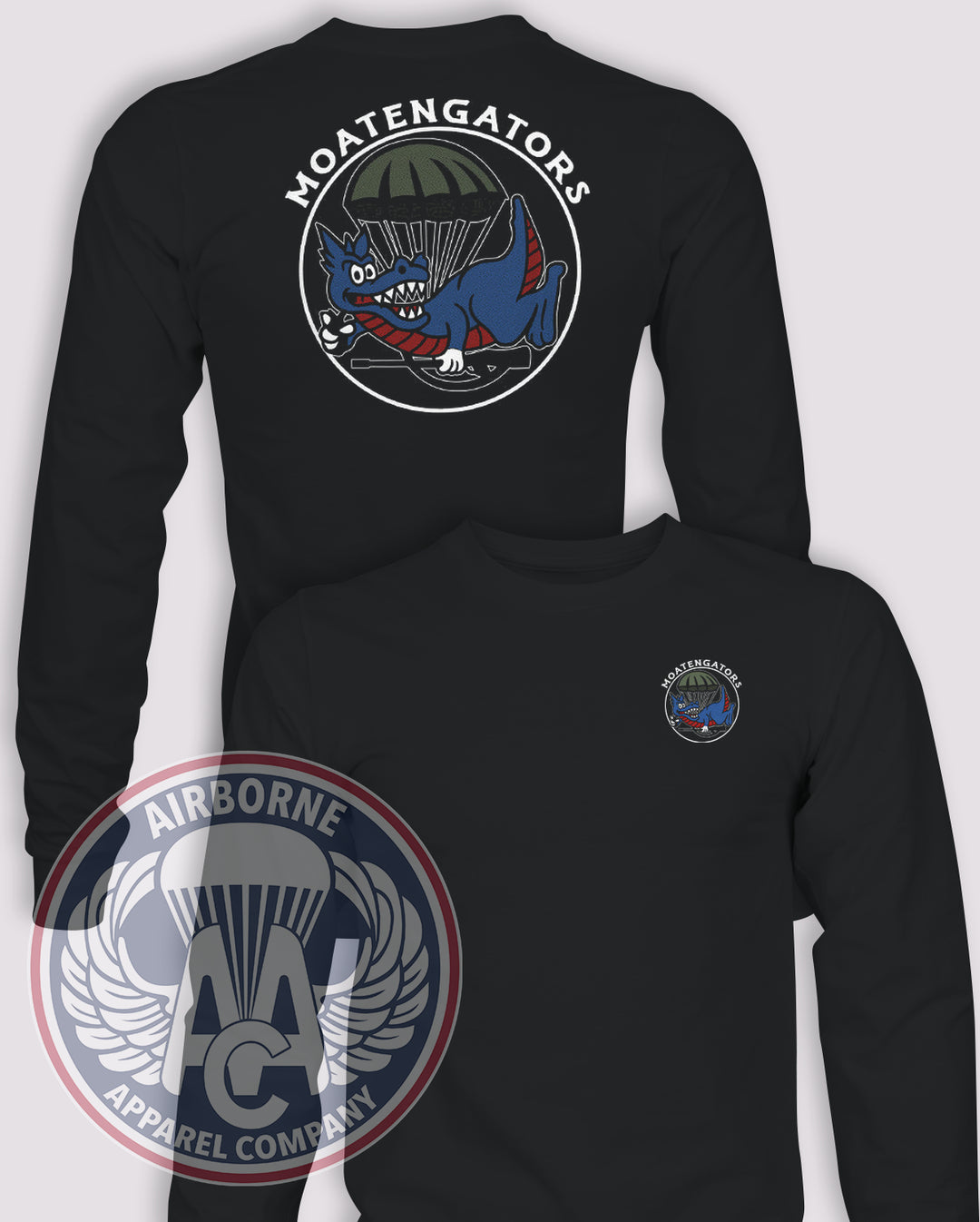 Moatengators Patch Long-Sleeve T-Shirt, Black, front and back views