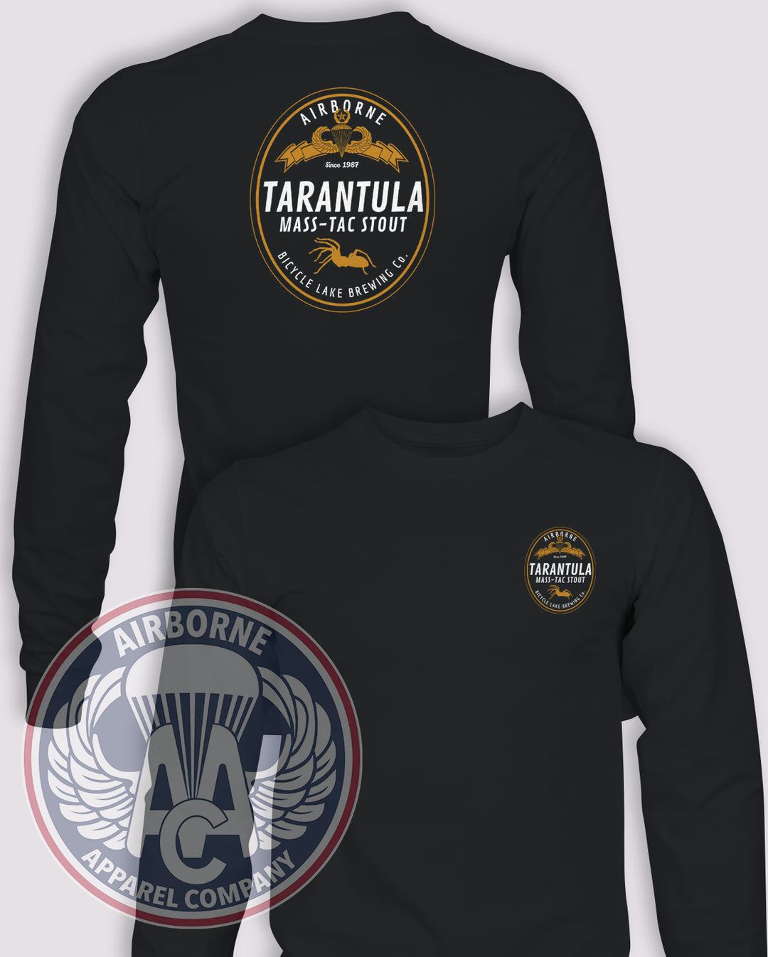 Tarantula MASS-TAC Stout Unisex Jersey Long-Sleeve T-Shirt, Black, front and back views