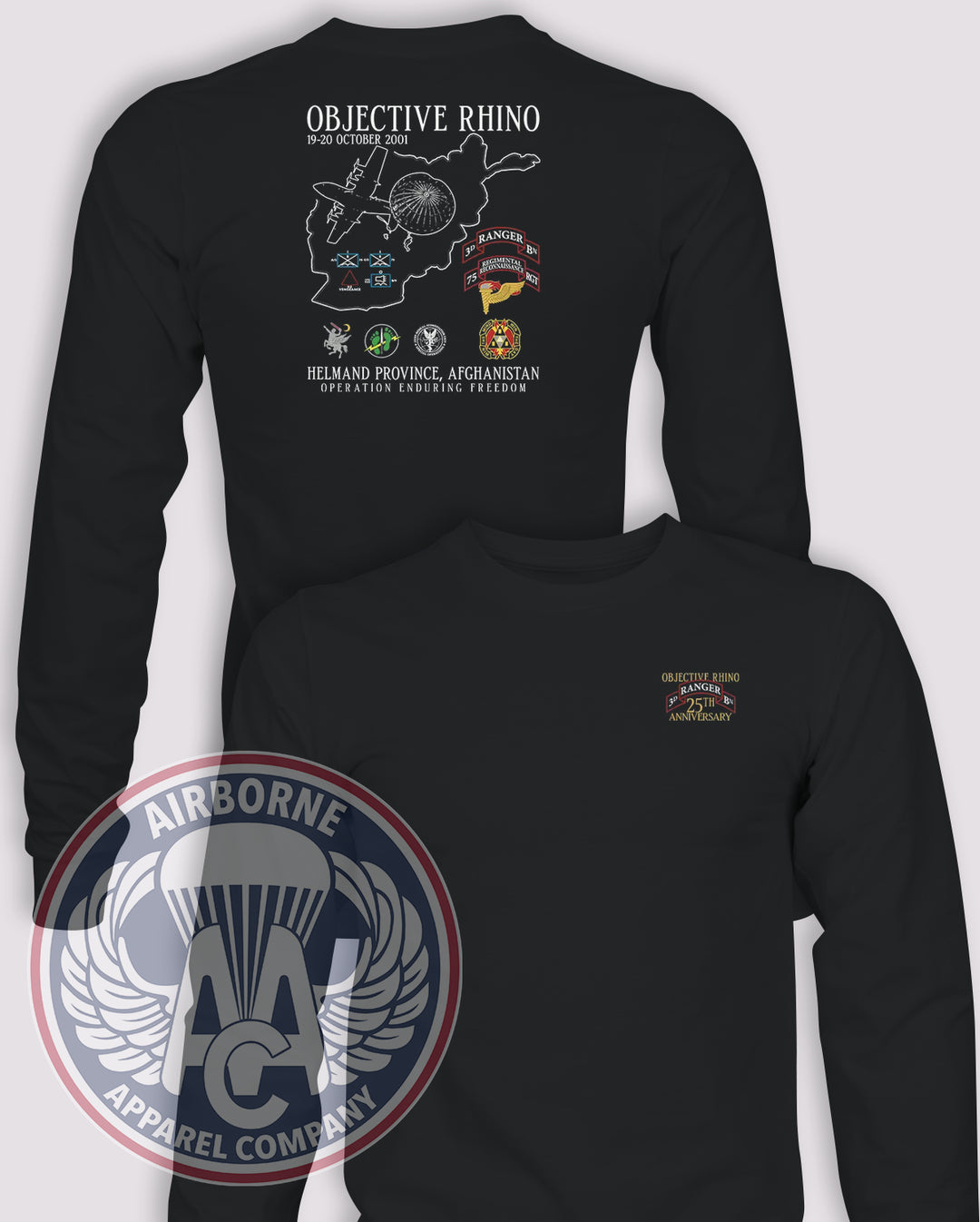 Objective Rhino 25th Anniversary Long-Sleeve T-Shirt, Black, front and back views