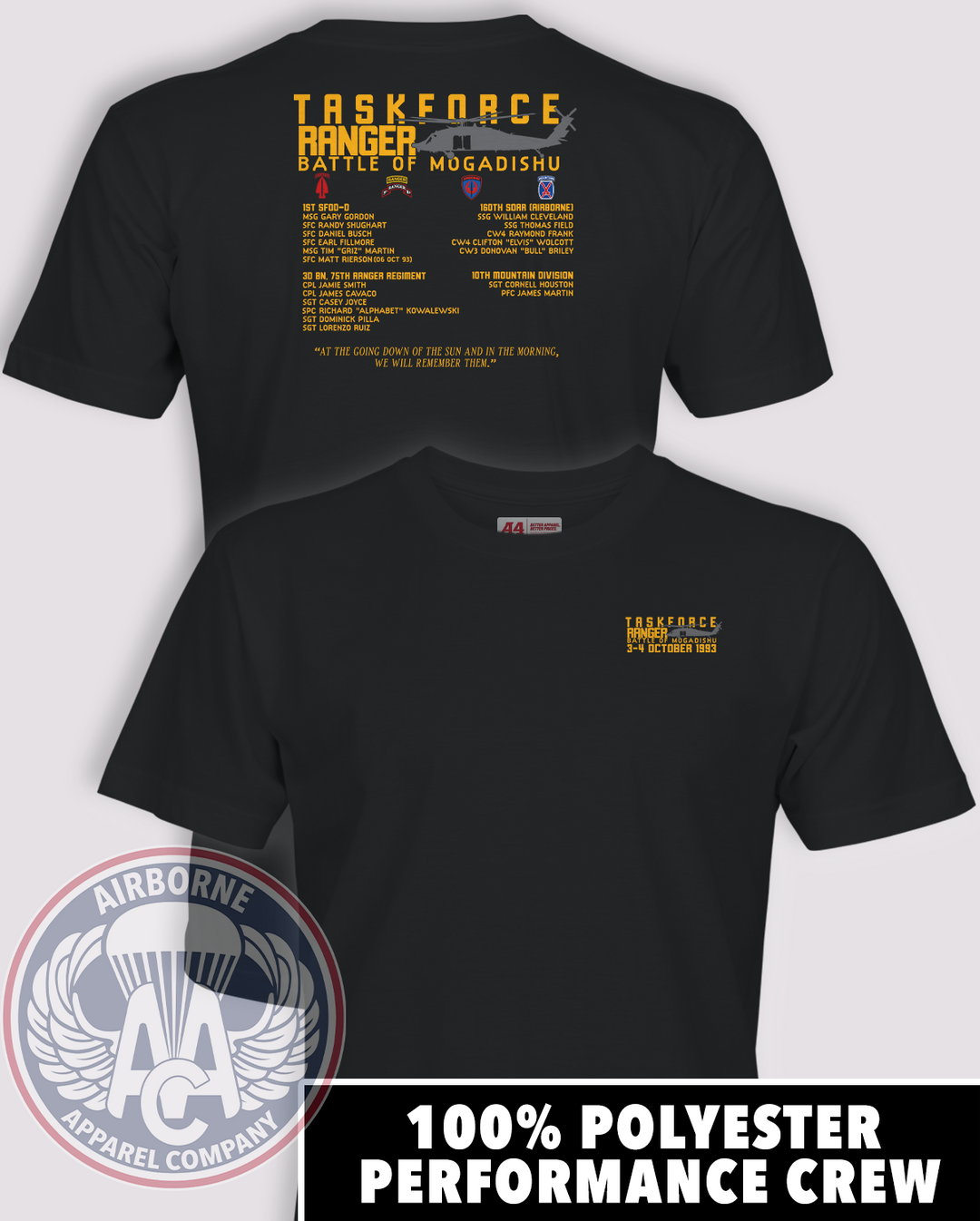 Battle of Mogadishu Fallen A4 performance T-shirt, black, front and back