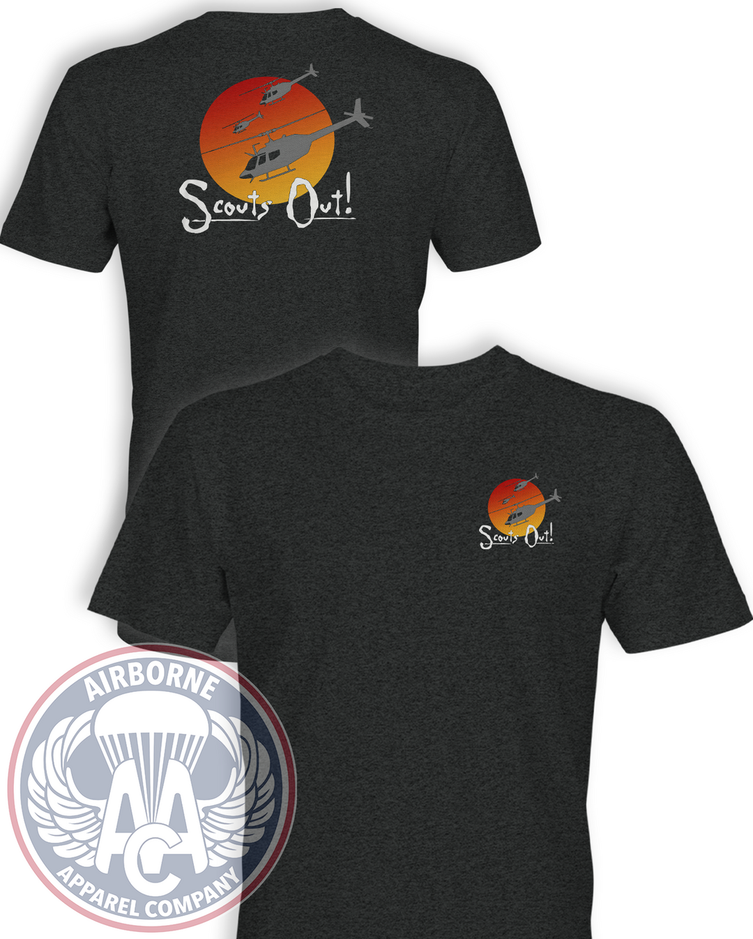 Scouts Out Apocalypse T-Shirt in Heathered Charcoal, front and back