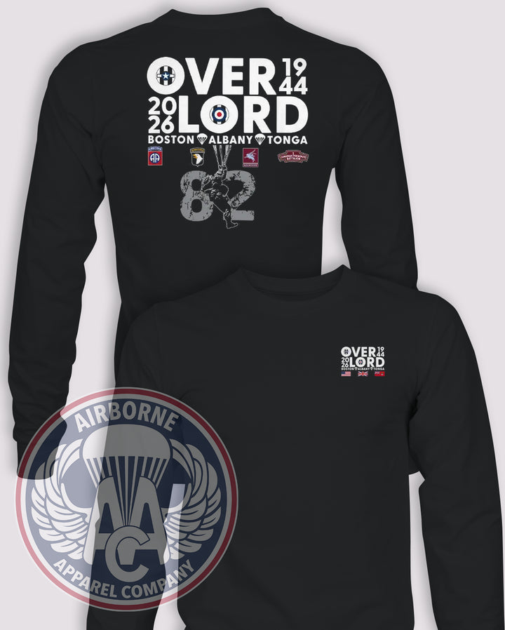 D-Day Operation Overlord 82nd Anniversary Long-Sleeve T-Shirt, Black, front and back views