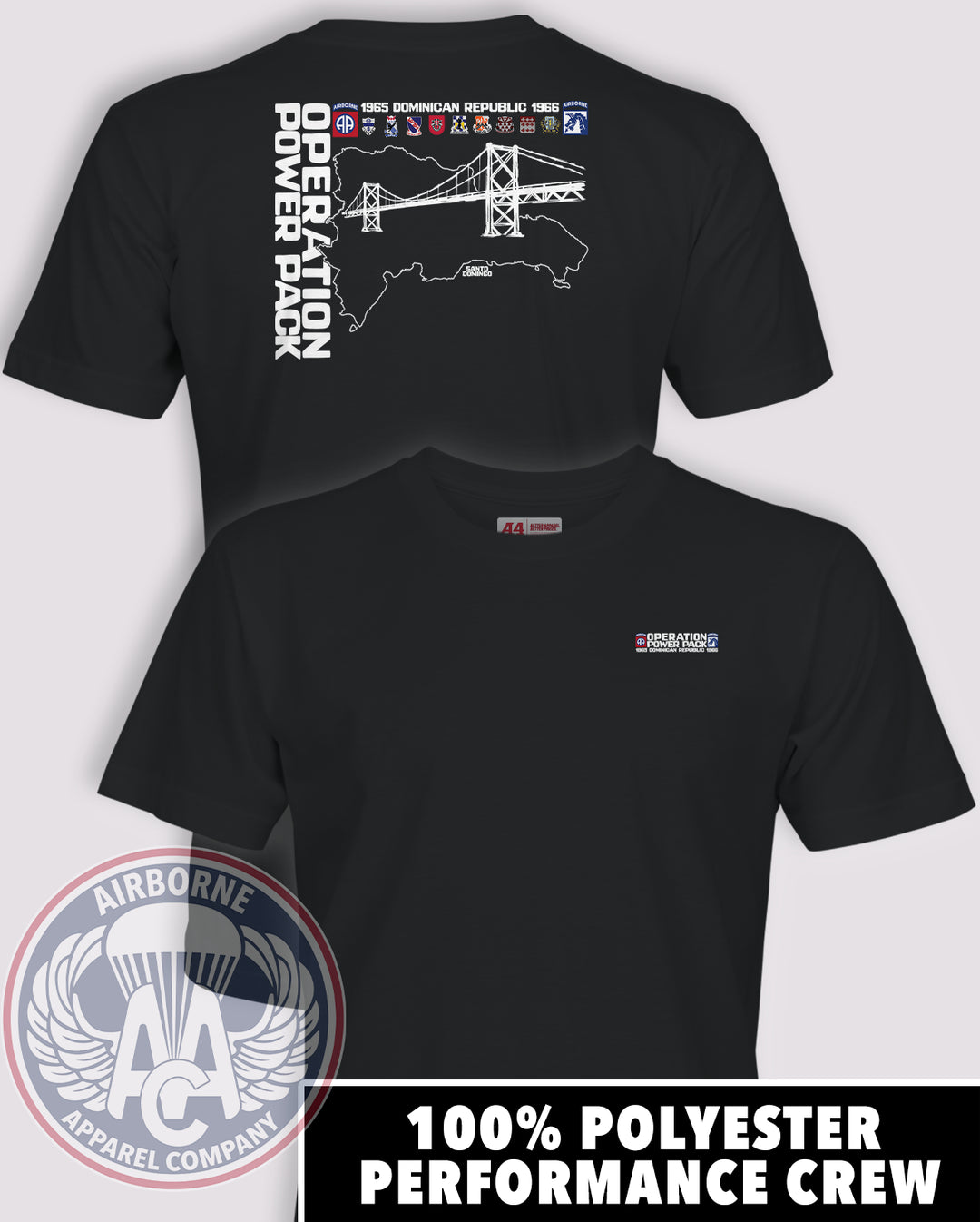 Operation Power Pack Performance T-Shirt in Black, front and back